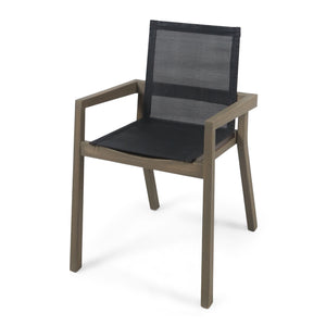 English Elm Christopher Knight Home® - BELFAST Outdoor Dining Chair Set of 2 with Acacia Wood Frame, Black Mesh Seats, Durable Weather-Resistant Design Grey 63256.00GRY