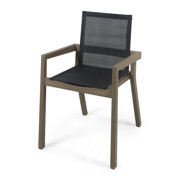 English Elm Christopher Knight Home® - BELFAST Outdoor Dining Chair Set of 2 with Acacia Wood Frame, Black Mesh Seats, Durable Weather-Resistant Design Grey 63256.00GRY