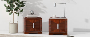 English Elm Mid-century Modern Nightstand with Diamond Geometric Drawers and Heavy Duty Wood Base Dark Brown N761P324094N