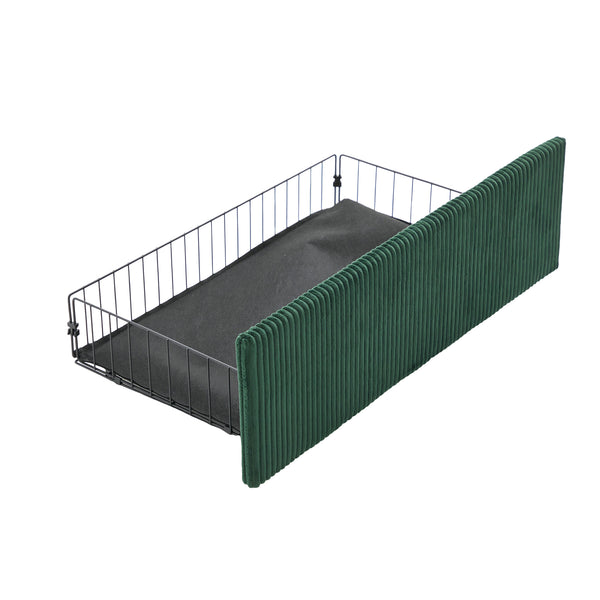 English Elm UNITED Corduroy L-Shaped Sectional Sofa with Storage Ottoman, USB Ports, Cup Holders & LED Lighting Emerald W1568P332404