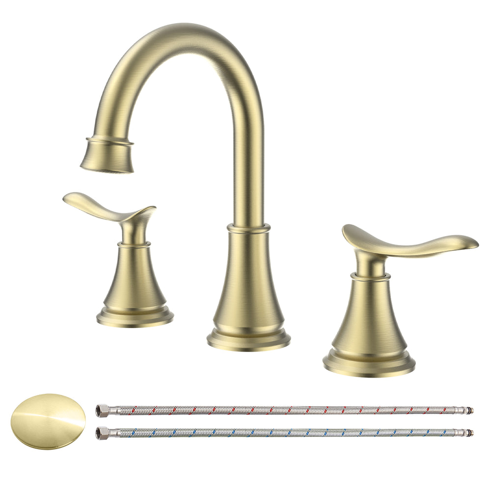 English Elm 2-Handle Widespread Bathroom Sink Faucet - Elegant Brushed Gold With 360° Swivel Spout & Durability T3177P277517