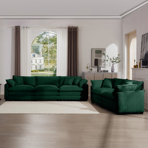 English Elm Modern Fabric Living Room Sofa Set - Plush Green Corduroy, 2 Deep Seat 2-Seater Sofas With Cushions W714S00813