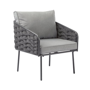 English Elm Christopher Knight Home® - 4-Pieces Outdoor Metal Patio Furniture Set with Deep-Seat Cushions, Teslin Rope, Wood-Look Tabletop, Rust-Resistant Frame Grey N780P2540701G