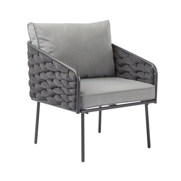 English Elm Christopher Knight Home® - 4-Pieces Outdoor Metal Patio Furniture Set with Deep-Seat Cushions, Teslin Rope, Wood-Look Tabletop, Rust-Resistant Frame Grey N780P2540701G