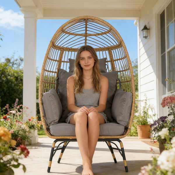 English Elm Wicker Egg Chair Oversized Pe Rattan with Cushion for Patio Balcony Porch W874P266327