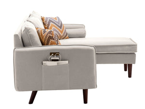 English Elm Mirella Mid-century Sectional with Reversible Chaise Usb Charging and Storage Pouches B2749P413373
