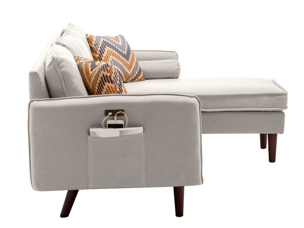 English Elm Mirella Mid-century Sectional with Reversible Chaise Usb Charging and Storage Pouches B2749P413373