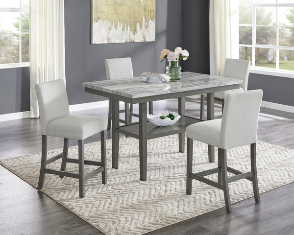 English Elm Luna Faux Marble Counter Height Dining Set Seats Six with Upholstered Chairs B2749S00324