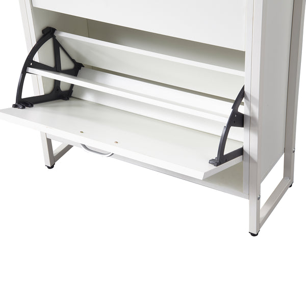 English Elm Shoe Storage Cabinet Slim 3 Flip Drawers + 1 Drawer, Holds 12-15 Pairs, Durable MDF & Metal Frame, Alabaster090 W2948P245239