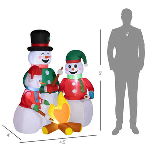 English Elm Outsunny 5 Ft Christmas Inflatables Snowman Family By Campfire With Led Lights For Festive Decor W2225P249943-GIGA