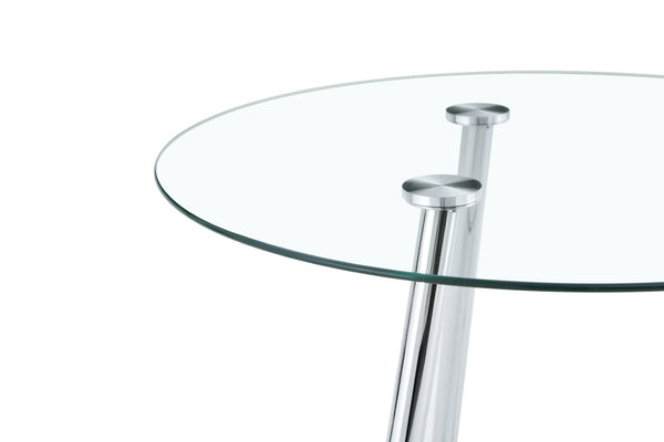 English Elm 36 Inch Round Glass Top Bar Table Chrome Tripod Base Modern Bistro Pub Style W3493P452043