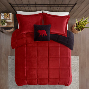 English Elm Full/Queen Plush to Sherpa Comforter Set - Reversible Berber Cozy Down Alternative, Hypoallergenic, OEKO-TEX Certified Red+Black 22.44 L x 20.87 W x 13.39 H B035100471