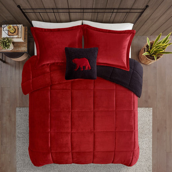 English Elm King Alton Plush-to-Sherpa Down Alternative Comforter Set — Reversible Cozy Berber, Hypoallergenic, OEKO-TEX Certified, Machine Washable Red+Black 22.44 L x 20.87 W x 15.35 H B035100472