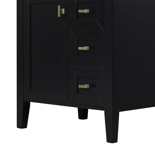 English Elm "24'' 24 Inch Glossy Freestanding Bathroom Vanity with Gold Hardware and Soft Close Storage Black Rubberwood N725P448529B