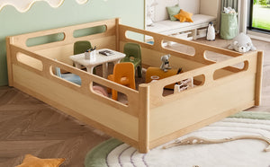 English Elm Twin Low Profile Floor Bed with Guardrails Pine Wood Frame Minimalist Bedroom Natural W1580P438793