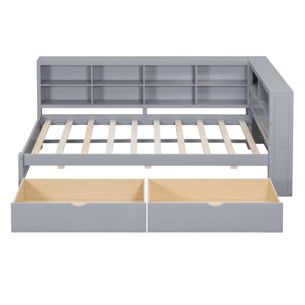 English Elm Wooden Twin Daybed with Storage Drawers Usb Charging Shelf and Pine Frame Grey N733S347768E
