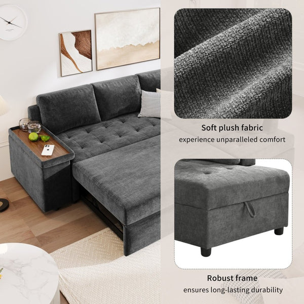 English Elm Mirod L Shaped Sleeper Sectional with Hidden Storage and Fold Out Bed for Apartments N760S0000030G