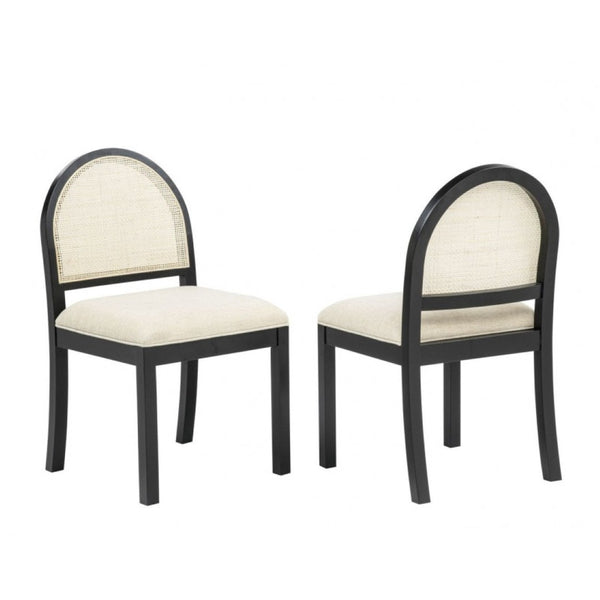 English Elm Set of 2 Rattan Back Dining Chairs Upholstered Seats Solid Wood Legs Farmhouse B011P474552