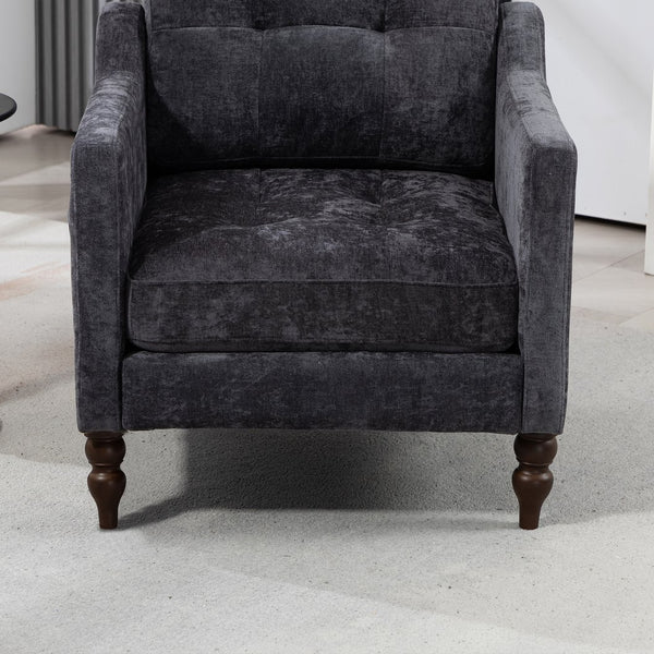English Elm Accent Comfy chenille chair with USB charging, ergonomic wide back, high-rebound sponge, retro wooden legs DARK GREY W2715P312493