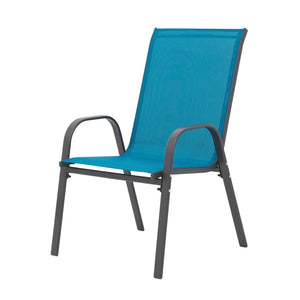 English Elm 6 Stackable Patio Chairs Set Textilene Mesh High Back Armrest Outdoor Seating Blue W640P417175