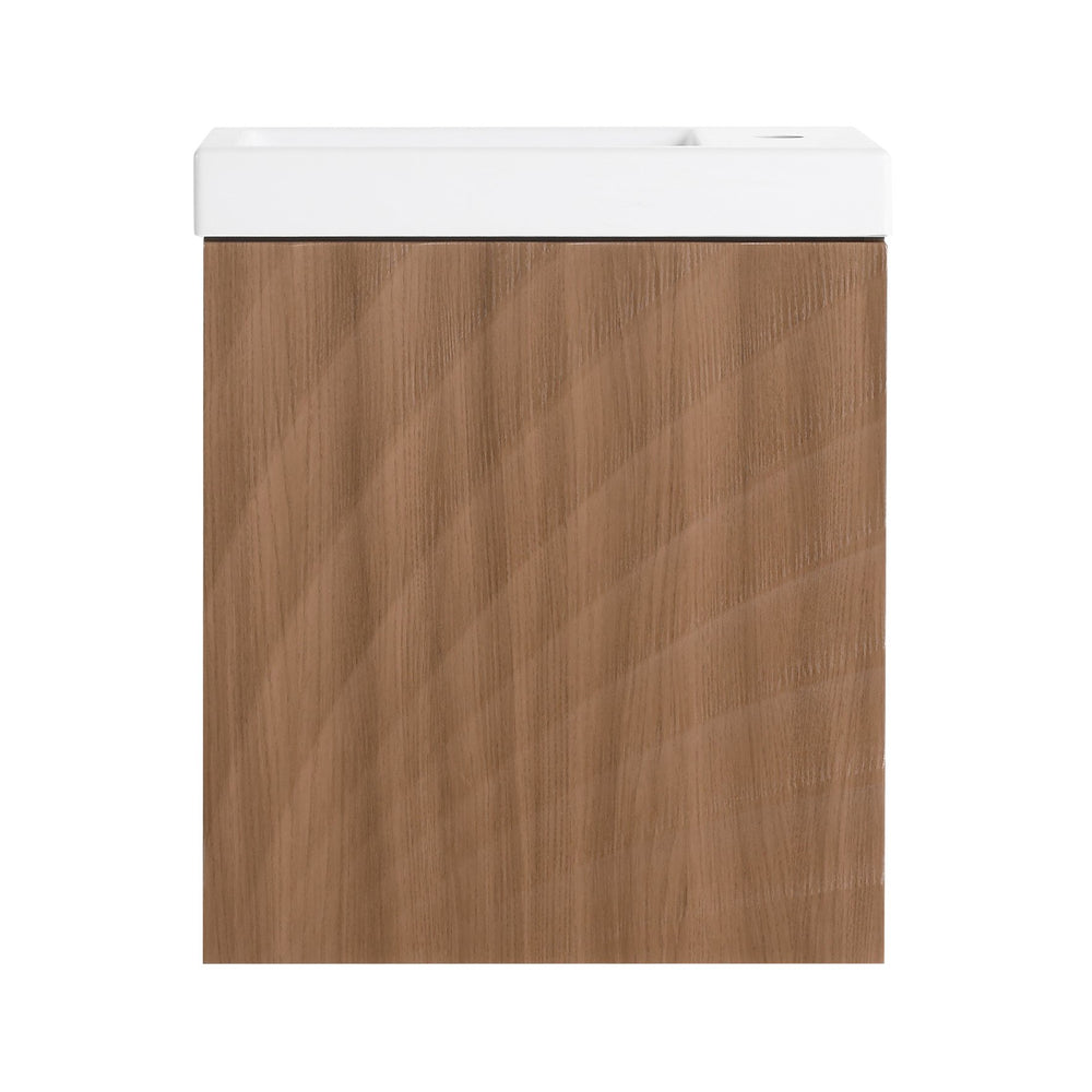 English Elm 18.5" Compact Wall-Mounted Bathroom Vanity With Stylish Resin Sink & Soft-Close Door, Walnut Finish W1972P362137