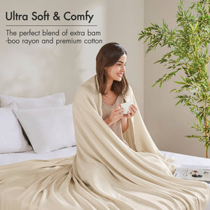 English Elm 1-piece King Jacquard Cotton Blend Blanket Aztec Woven Soft Breathable Bedroom Layer Ivory B035P437471