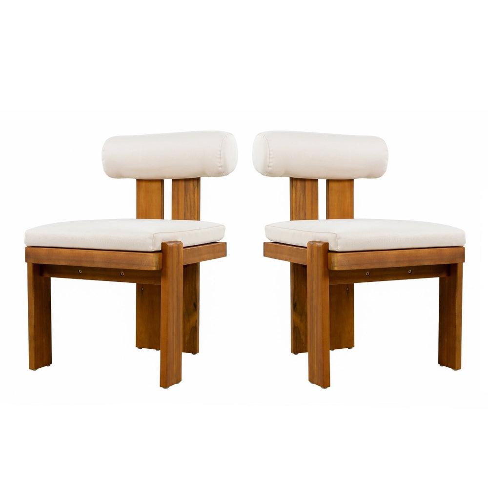 English Elm Outdoor Acacia Wood Dining Chairs Set of 2 with Sculptural Cylindrical Backrest Cushions N776P387625B
