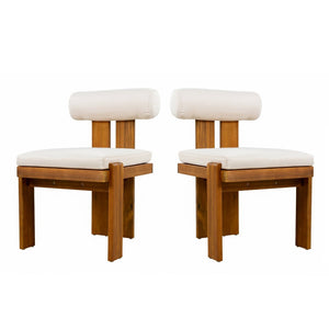 English Elm Outdoor Acacia Wood Dining Chairs Set of 2 with Sculptural Cylindrical Backrest Cushions N776P387625B