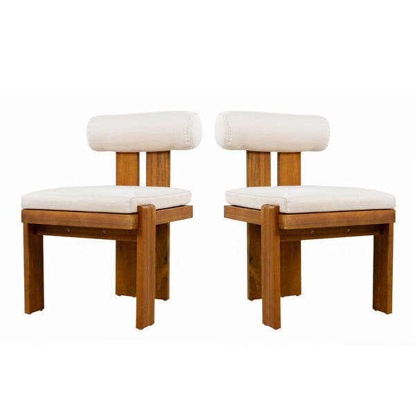 English Elm Outdoor Acacia Wood Dining Chairs Set of 2 with Sculptural Cylindrical Backrest Cushions N776P387625B