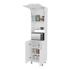 English Elm White White Kitchen Pantry with Pneumatic Doors, Open Shelves, Tall Slim 80.3" Storage Cabinet Modern B062S00603