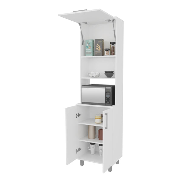 English Elm White White Kitchen Pantry with Pneumatic Doors, Open Shelves, Tall Slim 80.3" Storage Cabinet Modern B062S00603