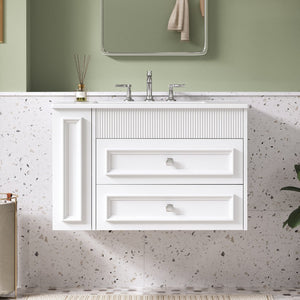 English Elm 30'' Wall Mounted Bathroom Vanity with Ceramic Sink, Floating MDF Cabinet, Soft-Close Drawers & Ample Storage White N710P334915K