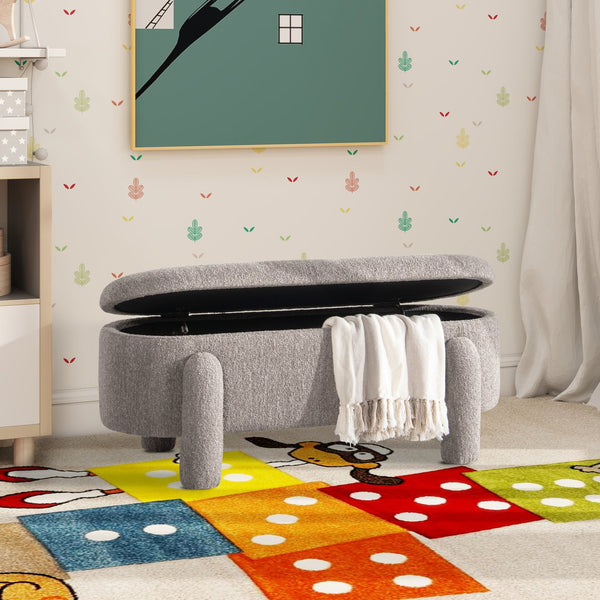 English Elm Jennifer Taylor Home - Hugo 49" Oval Fully Upholstered Storage Bench in Moss Boucle — Cozy sherpa-like texture, chic modern style, versatile seating and hidden storage (50" L x 19" W x 15" H) Brown B2719P238469