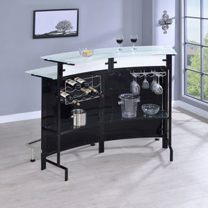English Elm Keystone Sleek Black Curved Glass Top Home Bar Cabinet with Stemware Holder & 8-Bottle Wine Rack B062P344901