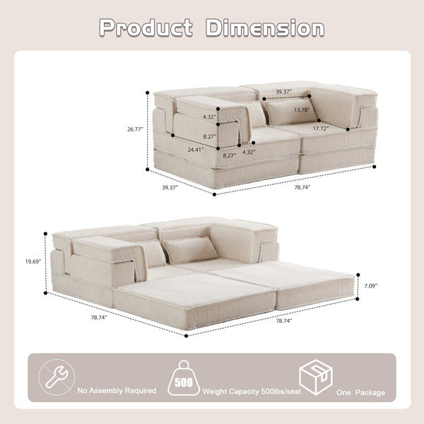 English Elm Compression Modular Sofa Bed - Versatile No Assembly Floor Couch With Soft Circle Fleece Fabric W3723P377147