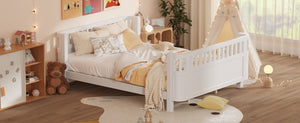English Elm Queen Low Profile Pine Wood Kids Platform Bed with Guardrails and Rounded Safety Posts White W2593P409122