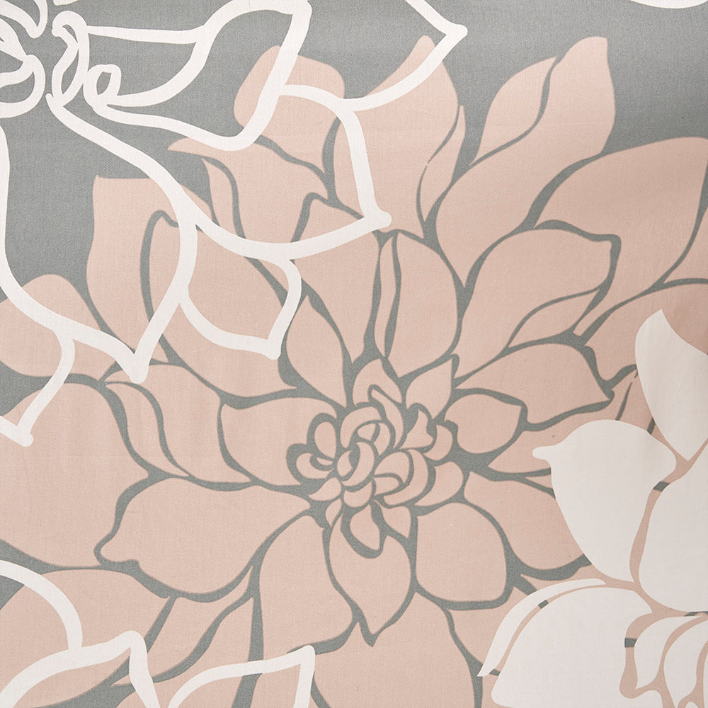 JLA Home Madison Park - 100% Cotton Floral Shower Curtain — Peach & White Blooms on Grey, Textured Machine-Washable 72x72 Decor MP70-5669