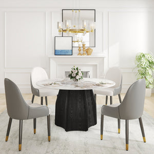 English Elm 53" Round Marble Dining Table - Elegant Sintered Stone Top & Solid Oak Base For 6 People Comfort W1535S00457