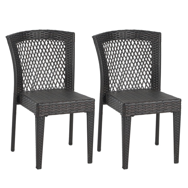 English Elm Christopher Knight Home® - Outdoor Stackable Dining Chairs Set of 2 — UV-Resistant PE Rattan & Steel Frame, 400lb Capacity, Multi Brown N779P227340B