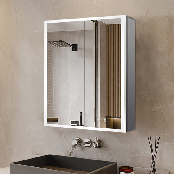 English Elm Mesa Aluminum Led Medicine Cabinet with Defogger Touchscreen and Soft Close Doors B2731P478361