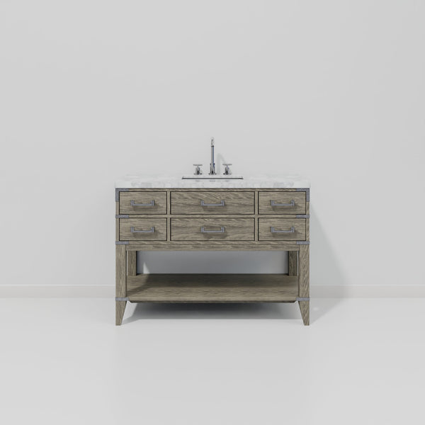 English Elm Grey Oak Single Bathroom Vanity With Carrara Marble Top, Chrome Faucet & Ample Storage Solution B2731P260229