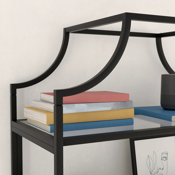 English Elm Bookcase, Sleek Black Engineered Wood With Glass Shelves - Modern Storage Solution For Any Space B356P402777