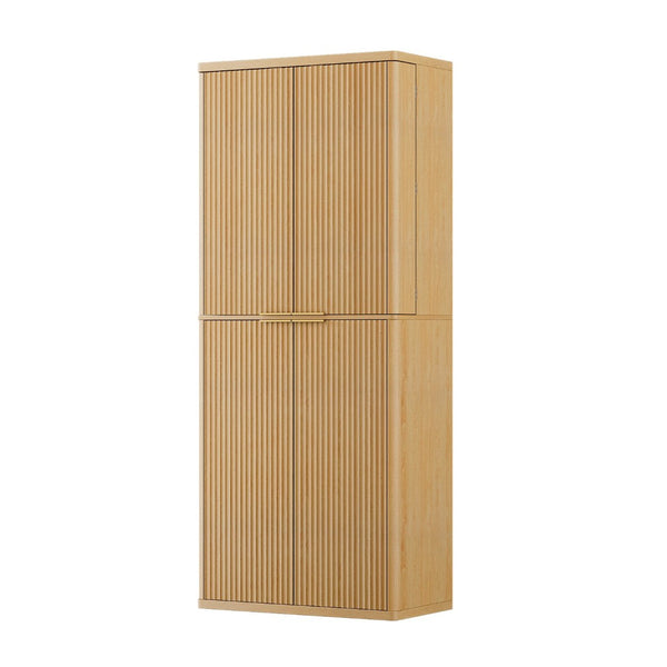 English Elm 72" Fluted Pantry Cabinet Tall Freestanding Kitchen Organizer with Sculpted Wood Doors Oak W1820P379274
