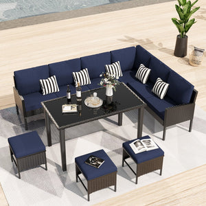 English Elm Small Space Outdoor Wicker Dining Set with Tempered Glass Table and Cushioned Seating W2071P281587