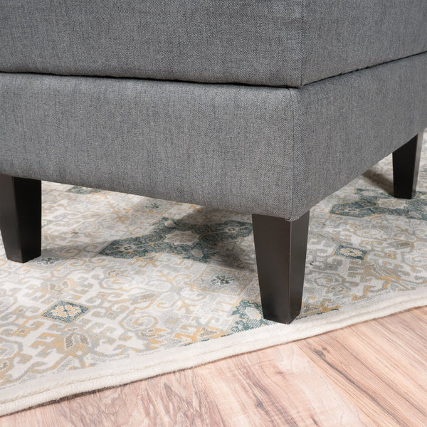 English Elm Christopher Knight Home® - STORAGE ottoman with tufted waffle stitch, birch wood legs, ample hidden storage and contemporary style Dark Gray 57608.00DGY