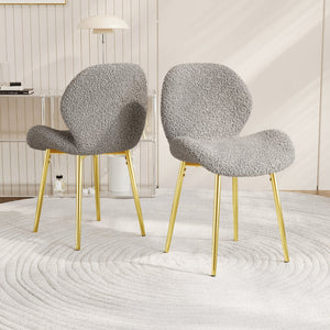 English Elm Modern Minimalist Grey Teddy Velvet Dining Chairs Set Of 2 With Gold Metal Legs For Stylish Comfort W1727P251125