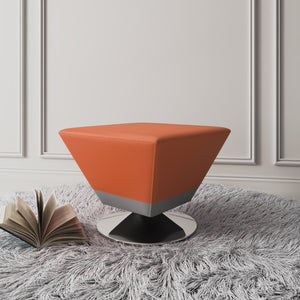 English Elm Diamond Geometric Swivel Ottoman with Faux Leather Top, High-Density Foam, Chrome Round Base Orange B365P397872