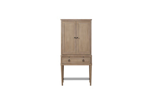 English Elm Bar Cabinet Sand Finish Solid Wood & MDF Wine Storage with Glass Holder, Pull-Out Tray, Drawers B2699P224827