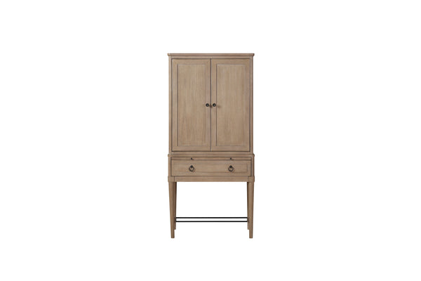 English Elm Bar Cabinet Sand Finish Solid Wood & MDF Wine Storage with Glass Holder, Pull-Out Tray, Drawers B2699P224827