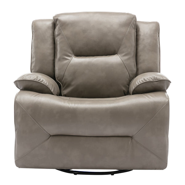 English Elm 360° Swivel Rocking Home Theater Recliner Chair with LED Light Strip, Leather Gel, Ergonomic Comfort Grey WF323621AAE